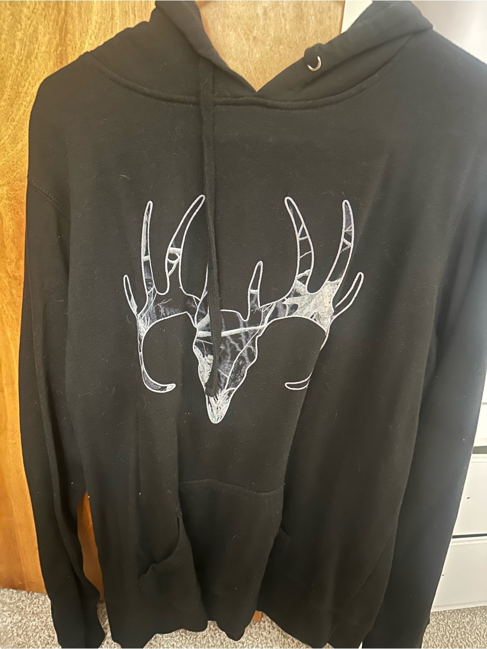 Black Women’s Hoodie with White Antler Graphic